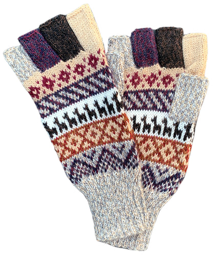 Alpaca Gloves -- Handmade Peruvian Fingerless Warm Stylish Premium Natural Fiber -- Mountain Temple