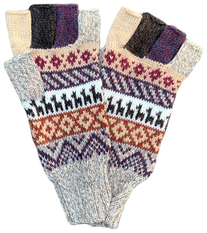 Alpaca Gloves -- Handmade Peruvian Fingerless Warm Stylish Premium Natural Fiber -- Mountain Temple