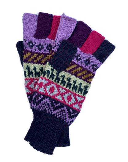 Alpaca Gloves -- Handmade Peruvian Fingerless Warm Stylish Premium Natural Fiber -- Lilac Fields