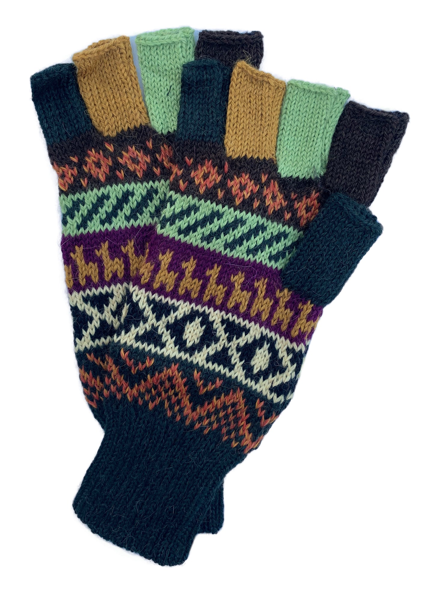 Alpaca Gloves -- Handmade Peruvian Fingerless Warm Stylish Premium Natural Fiber -- Jungle Explorer