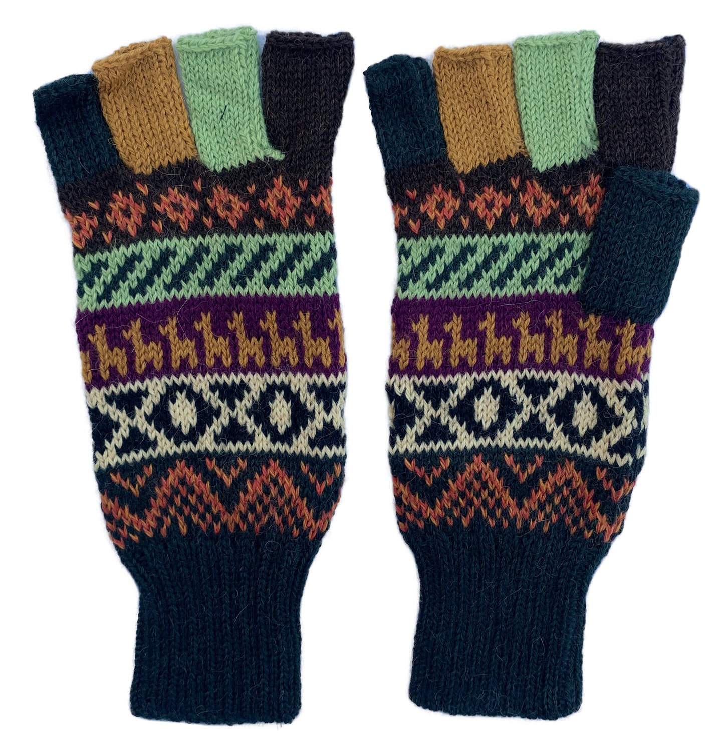 Alpaca Gloves -- Handmade Peruvian Fingerless Warm Stylish Premium Natural Fiber -- Jungle Explorer