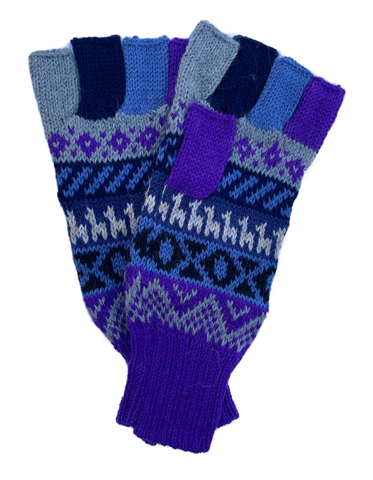 Alpaca Gloves -- Handmade Peruvian Fingerless Warm Stylish Premium Natural Fiber -- Royal Purple