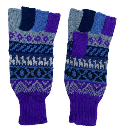 Alpaca Gloves -- Handmade Peruvian Fingerless Warm Stylish Premium Natural Fiber -- Royal Purple