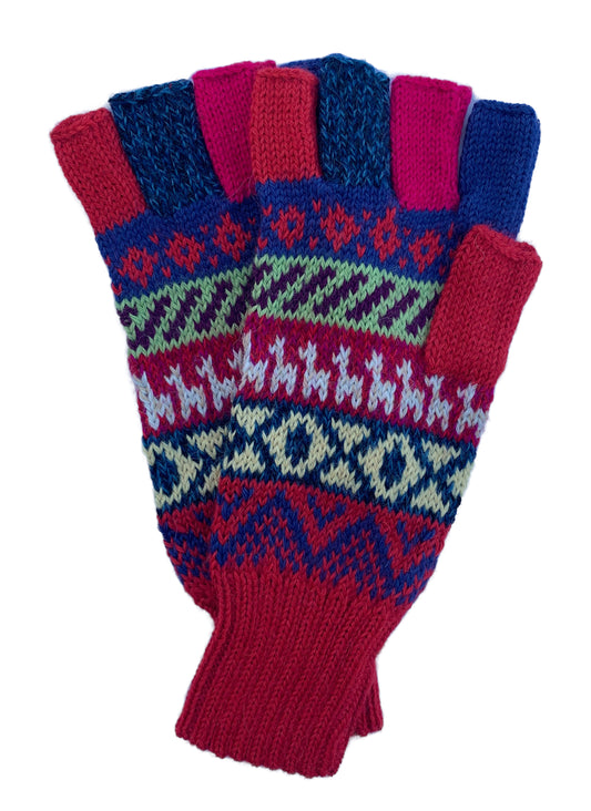 Alpaca Gloves -- Handmade Peruvian Fingerless Warm Stylish Premium Natural Fiber -- Apo Red