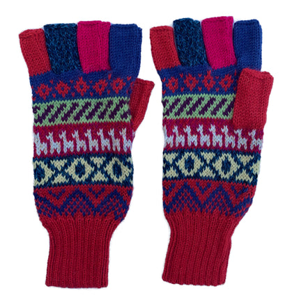 Alpaca Gloves -- Handmade Peruvian Fingerless Warm Stylish Premium Natural Fiber -- Apo Red