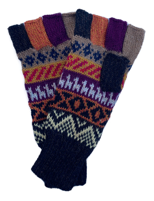 Alpaca Gloves -- Handmade Peruvian Fingerless Warm Stylish Premium Natural Fiber -- Temple of the Sun